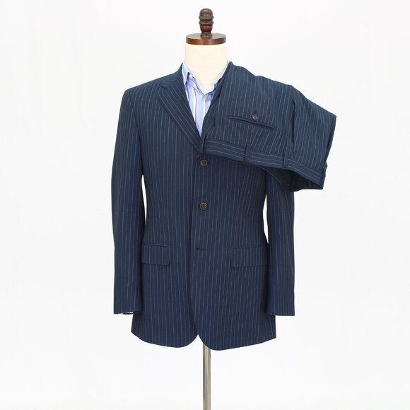 Cerruti 1881 38R 34x30 Navy Full Suit 3-Button Stripe R529 - Picture 1 of 15